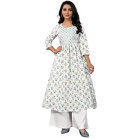 Rangita White Rayon Calf Length Embroidered Anarkali Kurti | Kurta For Women_M
