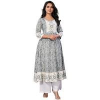 Rangita White Rayon Calf Length Embellished Flared Kurti | Kurta For Women_M