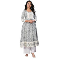 Rangita White Rayon Calf Length Embellished Flared Kurti | Kurta For Women_L