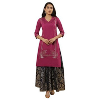 W For Woman Magenta Mukaish Kurta And Printed Skirt Set (Size: L)-24Onws18295-119295