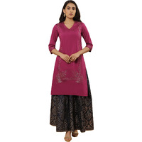 W For Woman Magenta Mukaish Kurta And Printed Skirt Set (Size: 2Xl)-24Onws18295-119295