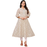 Rangita Beige Chanderi Embroidered Calf Length Anarkali Kurti | Kurta For Women_S