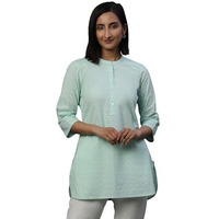 Sky Blue Lace Inserted Short Schiffli Kurti (Size: Xl)-24Aua30487-E607267