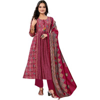 Rangita Red Silk Blend Embroidered Calf Length Flared Kurta With Pant And Dupatta | Kurta Set For Women_Xl
