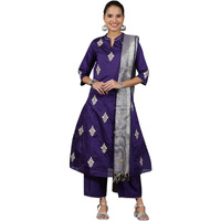 Aurelia Womens Yarn Dyed Flared Kurta Set With Palazzos And Dupatta For Women