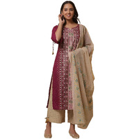 Aurelia Womens Floral Printed Straight Kurta Set With Trousers And Dupatta For Women