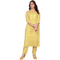 Rangita Yellow Rayon Embellished Straight Calf Length Kurta With Pant | Kurta Set For Women_S