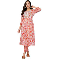Rangita Orange Rayon Embroidered Straight Calf Length Kurta With Pant | Kurta Set For Women_Xl