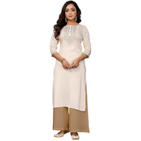 Rangita Off White Rayon Straight Embroidered Calf Length Kurti | Kurta For Women_M