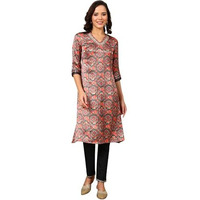 W For Woman Black Floral Printed Embellished Japanese Satin Straight Kurta_24Auw11771-124833_M