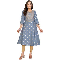 Rangita Grey Viscose Blend A-Line Embroidered Calf Length Kurti | Kurta For Women_M