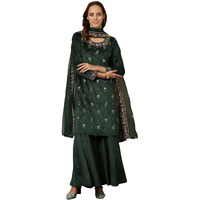 Aurelia Green Solid Straight Kurta, Plazzo & Dupatta For Women (Size: Xl)-24Noas15366-607538