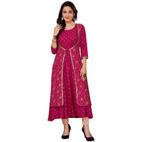Rangita Magenta Viscose Blend Anarkali Embroidered Calf Length Kurti With Jacket | Kurta For Women_L