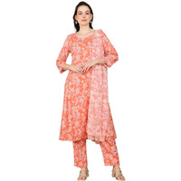 W For Woman Tangy Orange Floral Printed Breezy Rayon Kurta, Pants Co-Ord Set With Dupatta_24Auws11935-124964_Xl