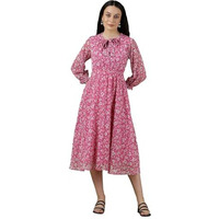 Aurelia Pink Floral Printed Flared Western Dress (Size: L)-24Aua15207-508338