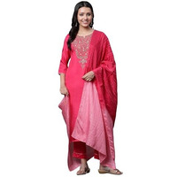 Aurelia Dark Pink Dori Embroidered Kurta, Trousers And Dupatta Set (Size: S)-24Feas14663-704679