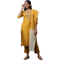 Aurelia Yellow Dori Embroidered Kurta, Trousers And Dupatta Set (Size: 2Xl)-24Feas14663-704680