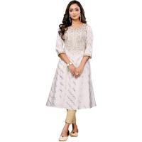Rangita Off White Viscose Blend A-Line Embroidered Calf Length Kurti | Kurta For Women_L