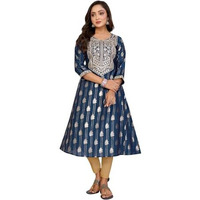 Rangita Navy Blue Viscose Blend A-Line Embroidered Calf Length Kurti | Kurta For Women_Xl