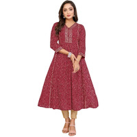 Rangita Maroon Rayon Flared Embroidered Calf Length Kurti | Kurta For Women_S