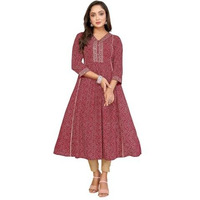 Rangita Maroon Rayon Flared Embroidered Calf Length Kurti | Kurta For Women_M
