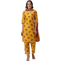 W Yellow Straight Kurta, Straight Pant & Dupatta For Women (Size: L)-24Auws11775-124886