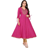 Rangita Pink Rayon Anarkali Embroidered Calf Length Kurti | Kurta For Women_Xl