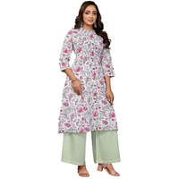 Rangita Off White Cotton A-Line Printed Calf Length Kurti | Kurta For Women_M