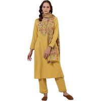 W Yellow Straight Kurta, Straight Pant & Dupatta For Women (Size: L)-24Nows11949-222651