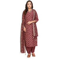 Rangita Maroon Chanderi Embroidered Straight Calf Length Kurta With Pant And Dupatta | Kurta Set For Women_2Xl