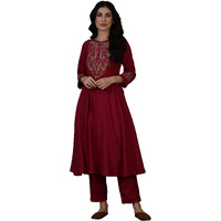 W Maroon A-Line Kurta & Straight Pant For Women (Size: 2Xl)-24Nows12049-222692