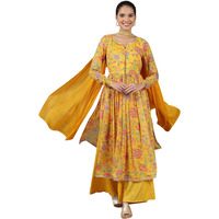 Aurelia Womens Floral Printed Flared Kurta Set With Palazzos And Dupatta For Women