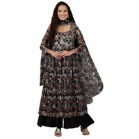 Aurelia Womens Floral Printed Flared Kurta Set With Palazzos And Dupatta For Women