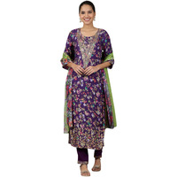 Aurelia Womens Floral Printed Straight Kurta Set With Trousers And Dupatta For Women
