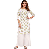 Rangita Off White Rayon Straight Printed Knee Length Kurti | Kurta For Women_Xl