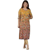 Aurelia Womens Floral Printed Straight Kurta | Lightweight Round Neck Kurta For Women | Printed Kurta For Women | Beautiful Regular Fit Kurta For Women Multicolour