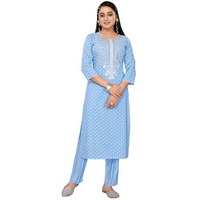 Rangita Blue Rayon Embroidered Straight Calf Length Kurta With Pant | Kurta Set For Women_Xl