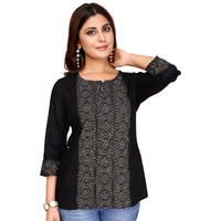 Rangita Black Rayon A-Line Printed Short Length Kurti | Kurta For Women_M