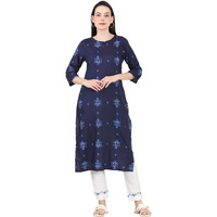 W For Woman Blue Printed Pure Cotton Straight Kurta_24Austw10772-120867_L