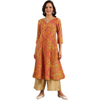 W For Woman Taupe Floral Printed Anarkali Festive Shantung Kurta (Size: L)-24Austw12080-117076