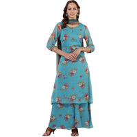 W Blue A-Line Kurta, Flared Pant & Dupatta For Women (Size: M)-24Auws11559-125450