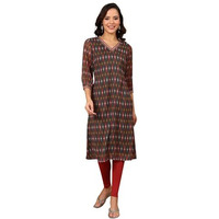 W For Woman Green Geometric Printed Chiffon Straight Kurta With Sequined Neckline_24Auw12047-125036_L