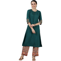 Aurelia Womens Solid Straight Kurta | Round Neck Kurta For Women | Solid Kurta For Women | Beautiful Regular Fit Kurta For Women Green