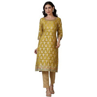 Aurelia Green Foil Printed Straight Kurta With Zari Embroidery (Size: M)-24Aua15414-508650