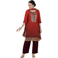 Aurelia Womens Abstract Printed Straight Kurta | Round Neck Kurta For Women | Printed Kurta For Women | Beautiful Regular Fit Kurta For Women Red