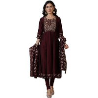 Aurelia Maroon Gota Patti Embroidered Anarkali Kurta, Churidar And Jacquard Dupatta (Size: M)-24Auas15393-705352