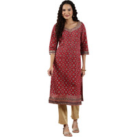 Aurelia Womens Abstract Printed Straight Kurta | Lightweight Sweetheart Neck Kurta For Women | Printed Kurta For Women | Beautiful Regular Fit Kurta For Women Maroon