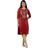 Aurelia Womens Solid Straight Kurta | Lightweight Round Neck Kurta For Women | Solid Kurta For Women | Beautiful Regular Fit Kurta For Women Red