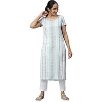 White Floral Motifs Dobby Kurta (Size: L)-24Aua13363Ss-702539