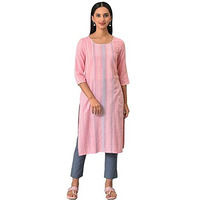 Pink Cotton Dobby Printed Kurta (Size: L)-24Aua13933-703843